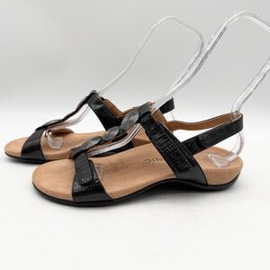 Vionic Farra II Slingback Sandals Patent Leather Black Silver Comfort Size 8.5